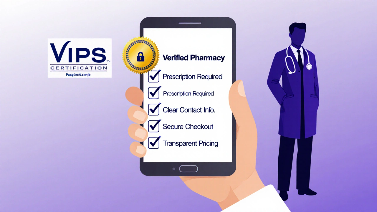 Smartphone displaying VIPPS badge with safety checklist icons around it.