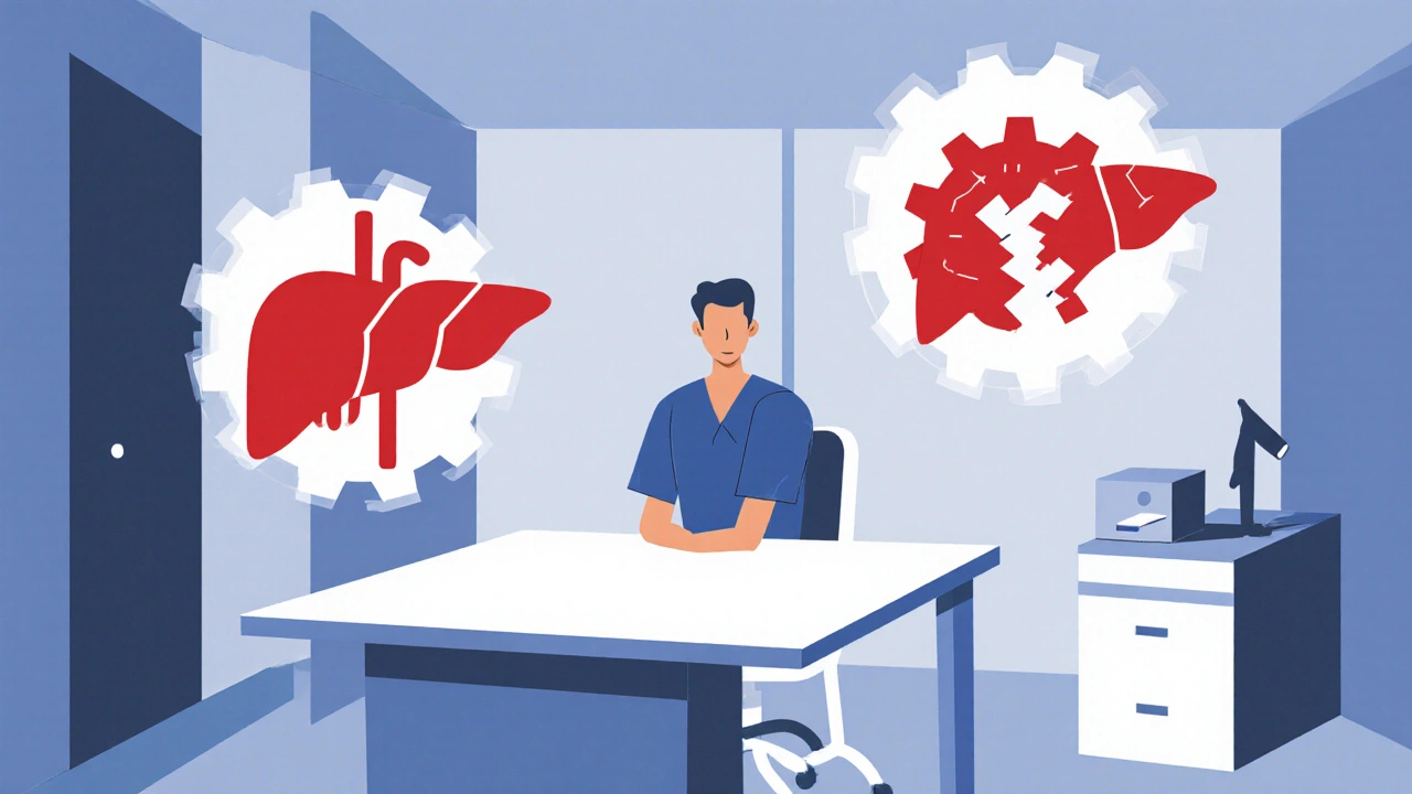 A patient in a doctor&#039;s office surrounded by medical icons showing dangerous drug interaction effects.