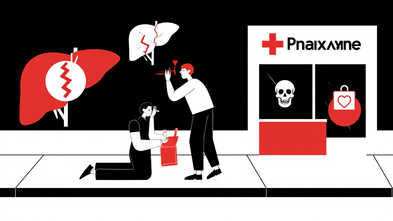 Bystander giving naloxone to an overdosed person with geometric symbols of drugs and antidotes floating above.