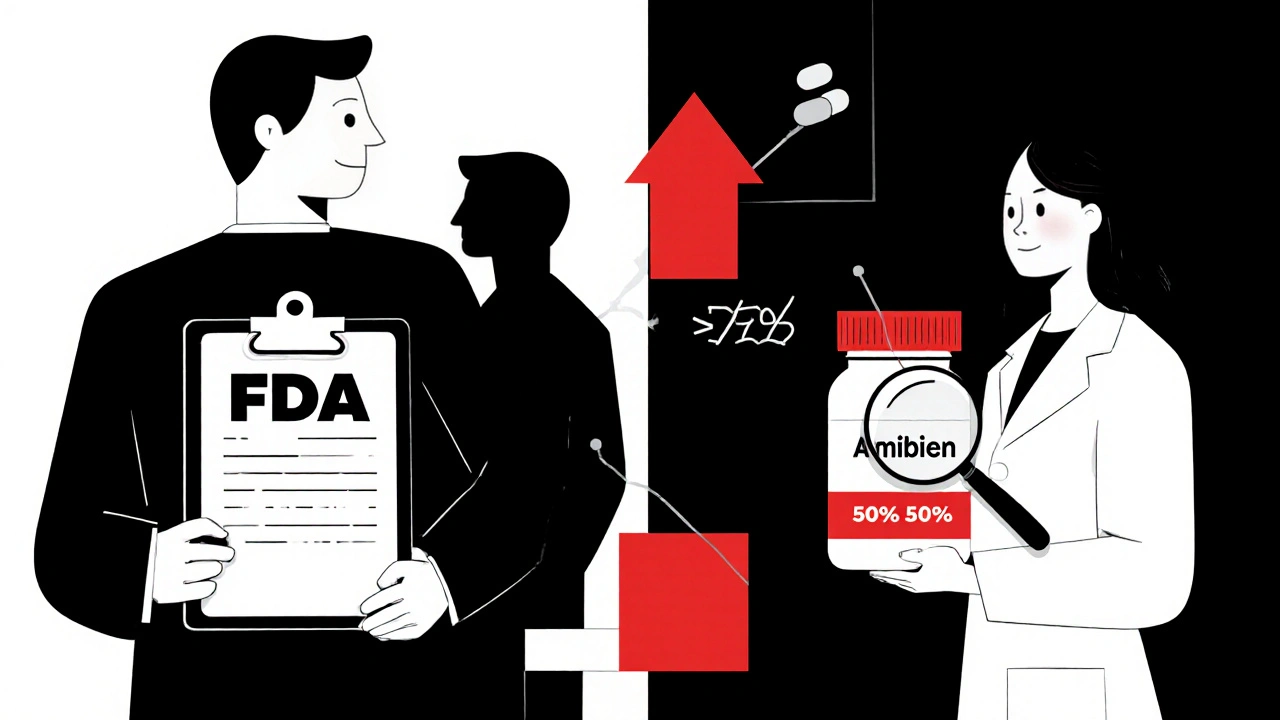 Doctor comparing outdated male-focused guidelines to a woman adjusting a medication dose with a reduction arrow.