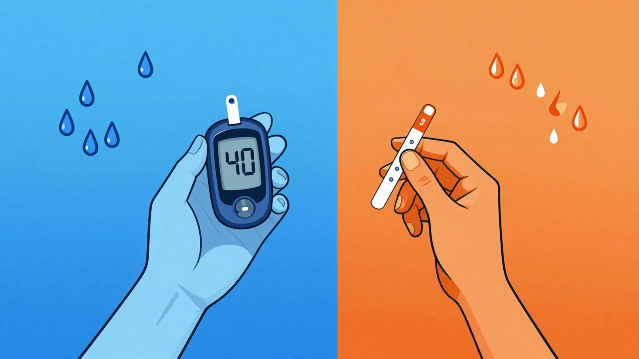 Abstract patient with CGM and thyroid test, showing metabolic imbalance through color and shape.