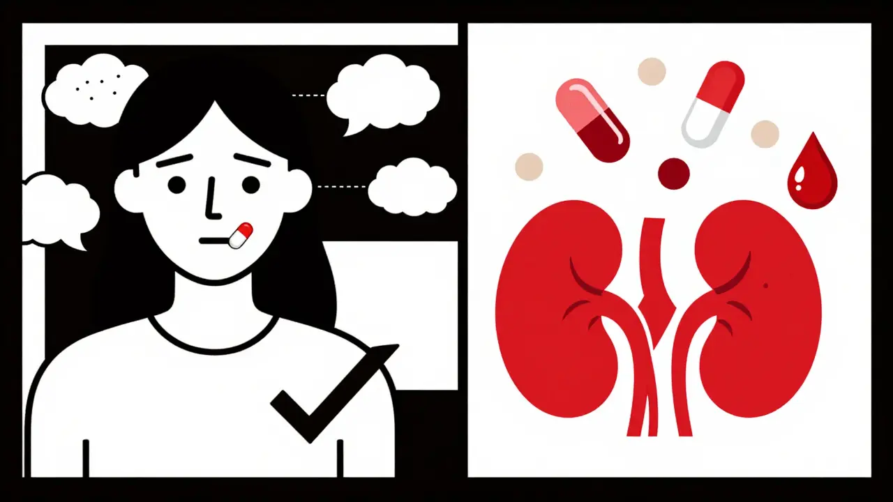 Split illustration of healthy vs. at-risk patient with methotrexate and NSAID interaction