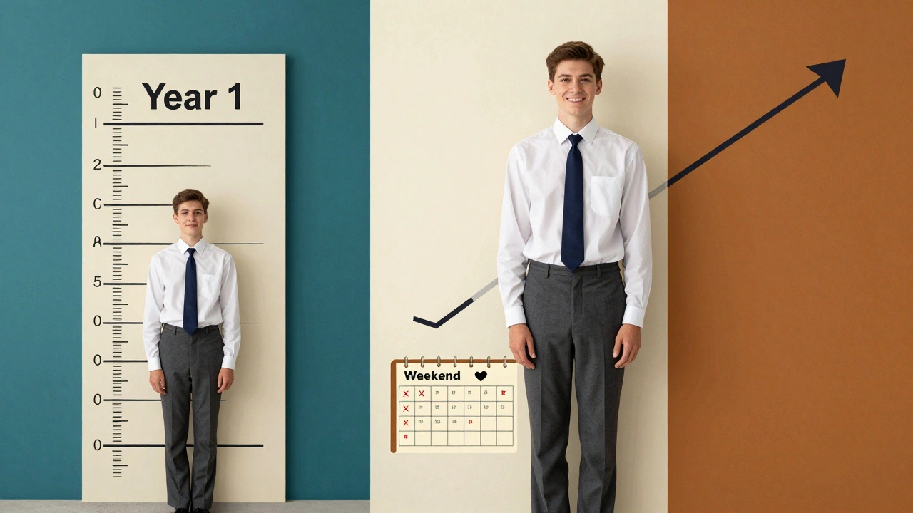 Split image of teen&#039;s growth trajectory with medication breaks marked