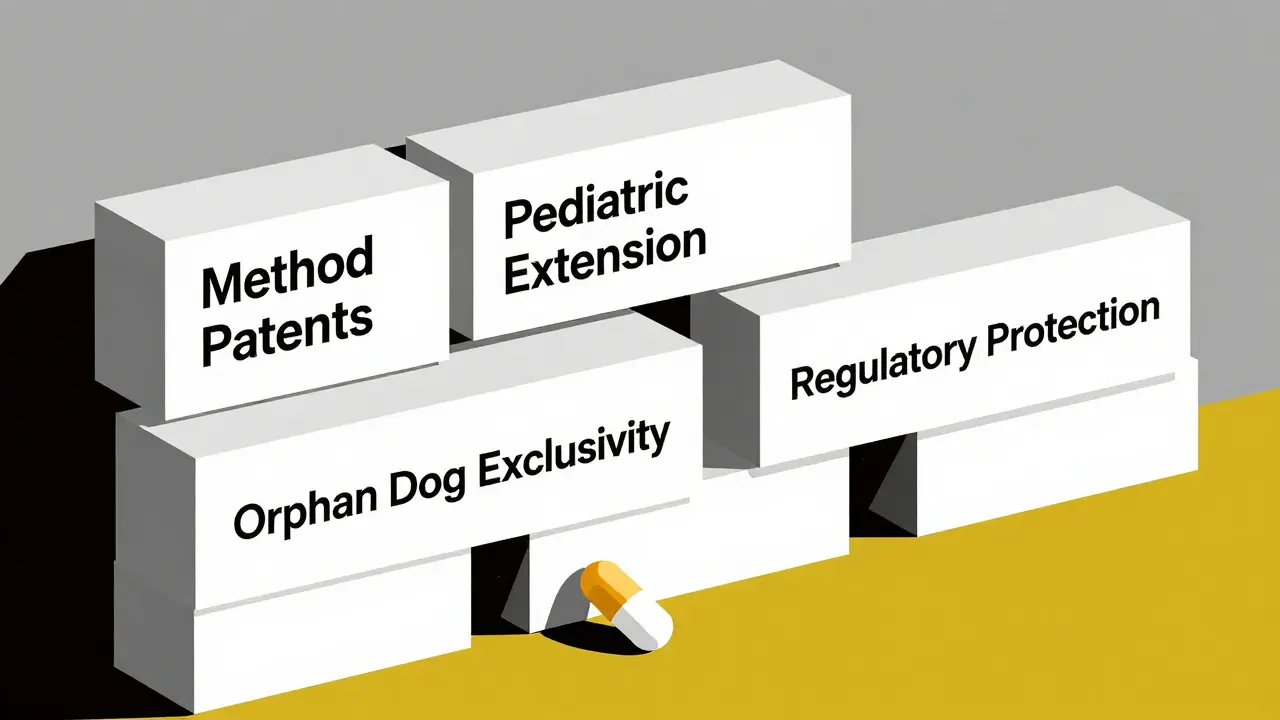 A wall of legal patent protections blocking a generic pill from entering the market.