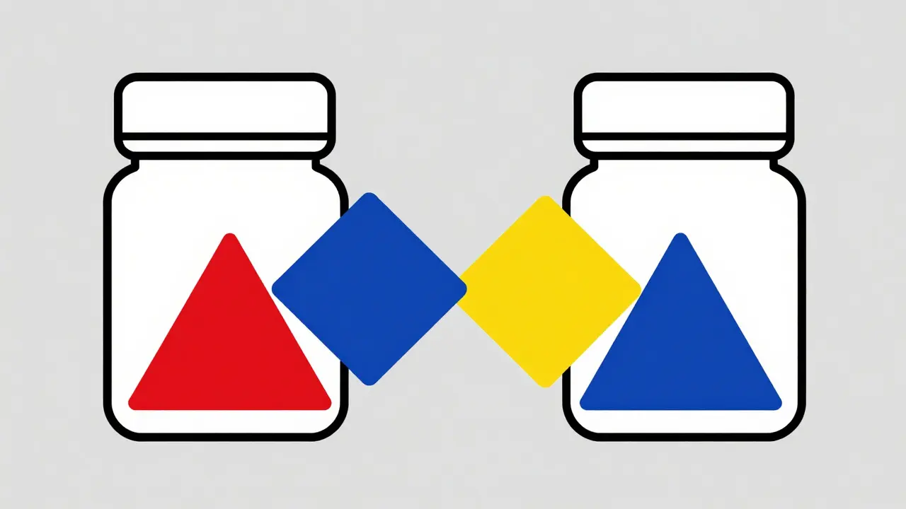 Symmetric geometric containers showing drug equivalence