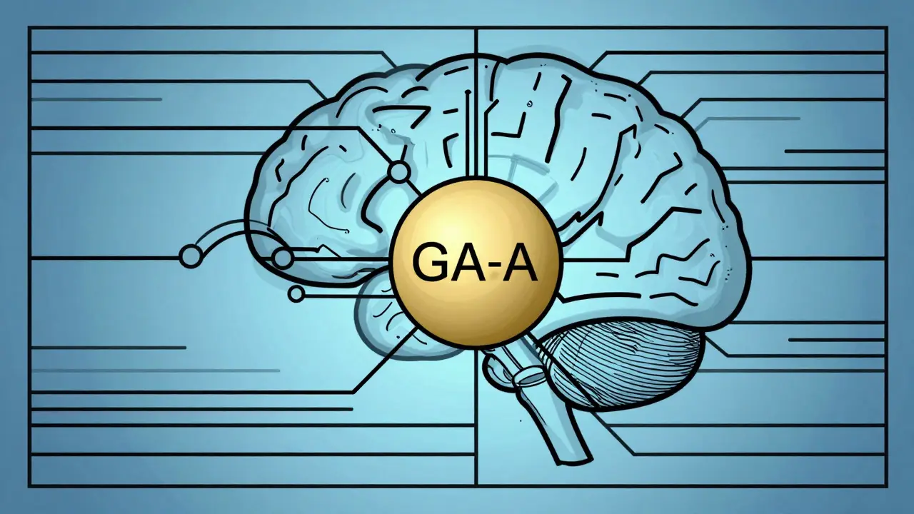 Abstract Bauhaus illustration of neural pathways calming down with blue and gold shapes.