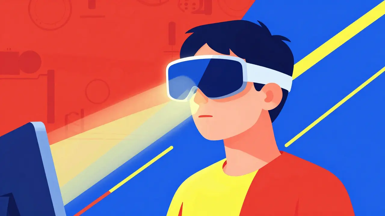 Bauhaus illustration of a person wearing a modern light therapy visor