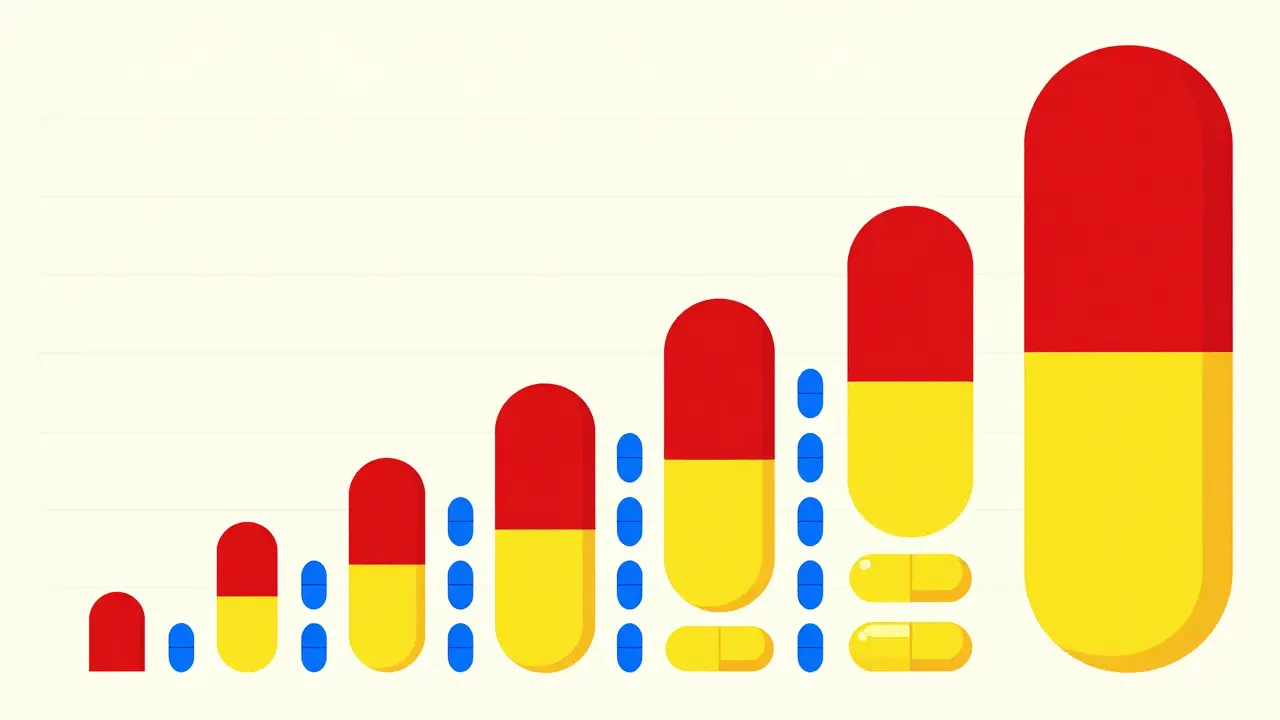 Geometric pattern of colorful pill shapes illustrating the rise of affordable generic medicines.