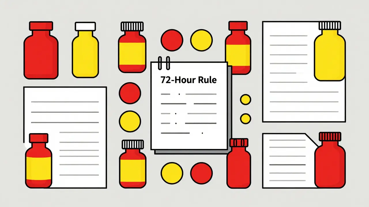 Geometric Bauhaus art showing organized medication bottles and logs