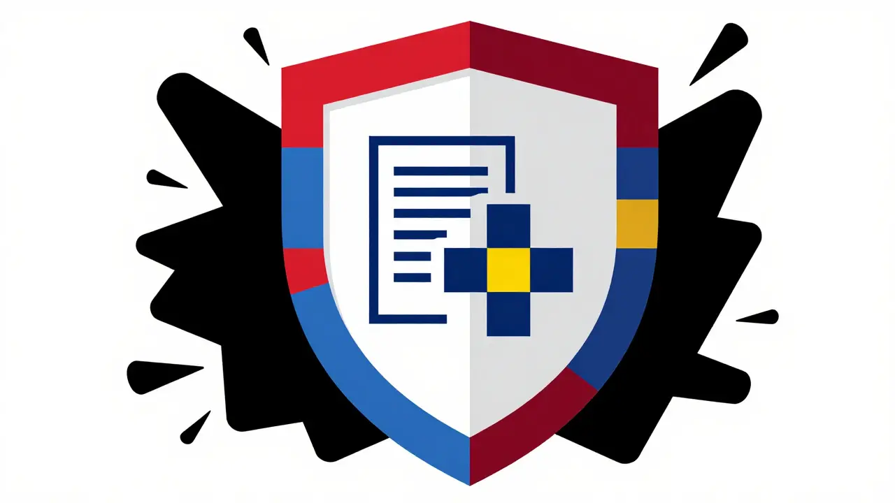 Abstract Bauhaus shield protecting against fake online pharmacies