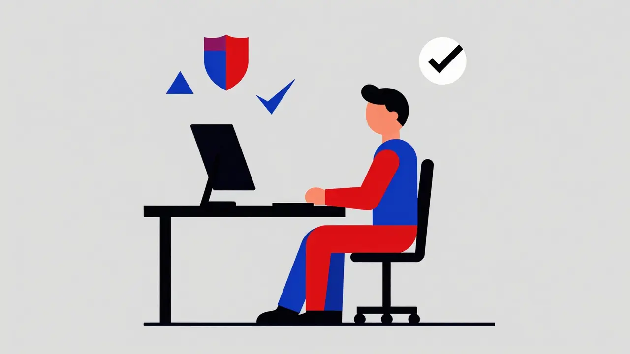 Geometric illustration of a patient using telehealth for a safe prescription