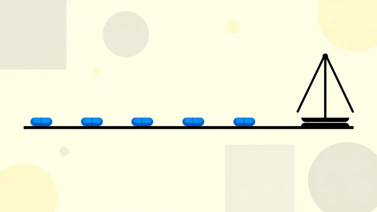 Geometric timeline in Bauhaus style depicting slow medication absorption.