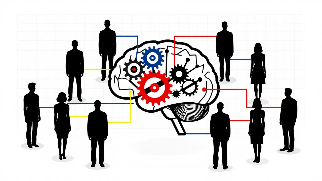 Abstract brain connecting diverse users via color lines