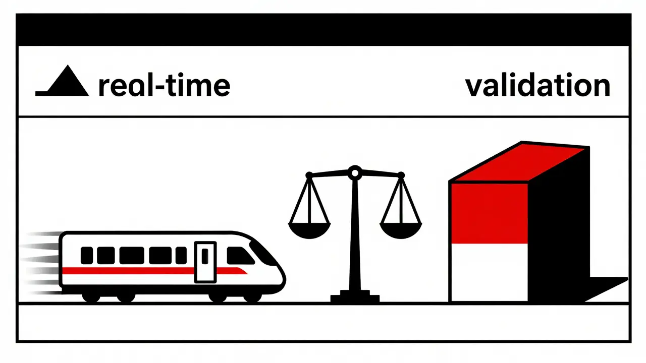 Bauhaus style graphic balancing real-time detection against data validation