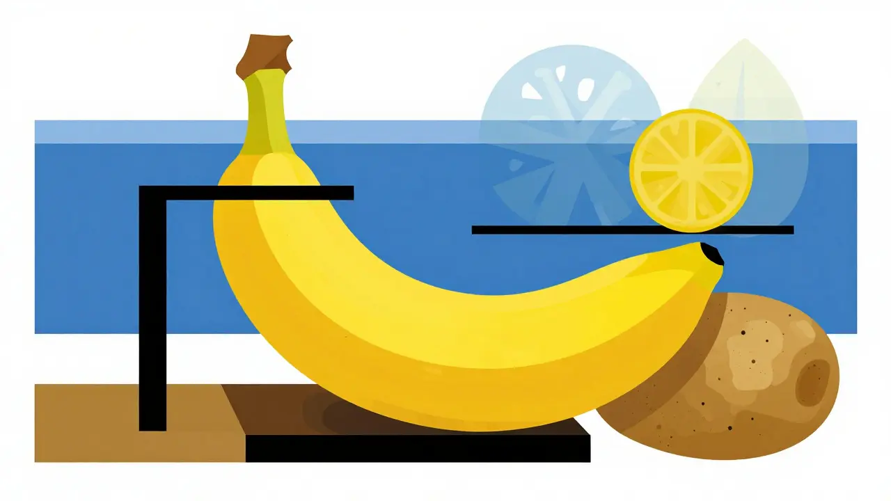 Geometric bananas and potatoes blocked by barriers in Bauhaus style.