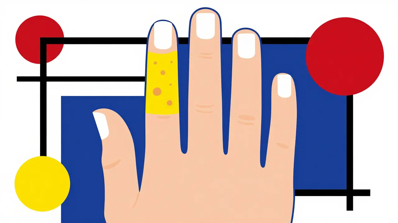 Geometric illustration of fingernail pitting indicating psoriasis diagnosis.
