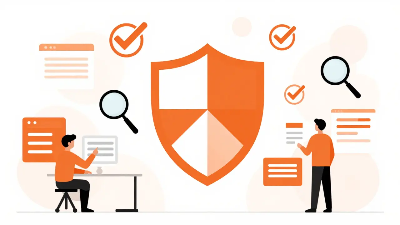 Shield and checks symbolizing safe pharmacy verification