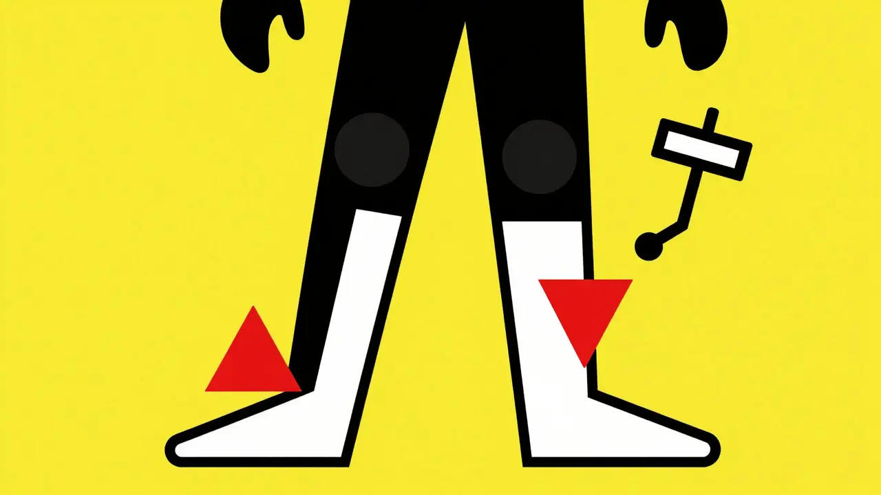 Stylized human figure highlighting tendon risk with geometric shapes